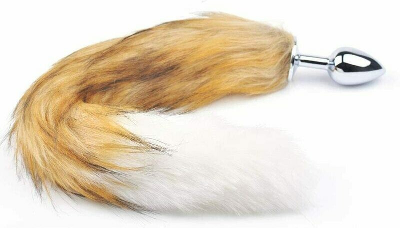 Metal Anal Butt Plug Furry Brown Fox Tail - Image 2