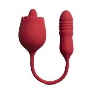Silicone Clitoral Licking Rose with Thrusting Vibrator Egg